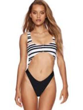 Beach Bunny Swimwear Kelly Monokini One Piece in Black Multi Stripe NWG SM